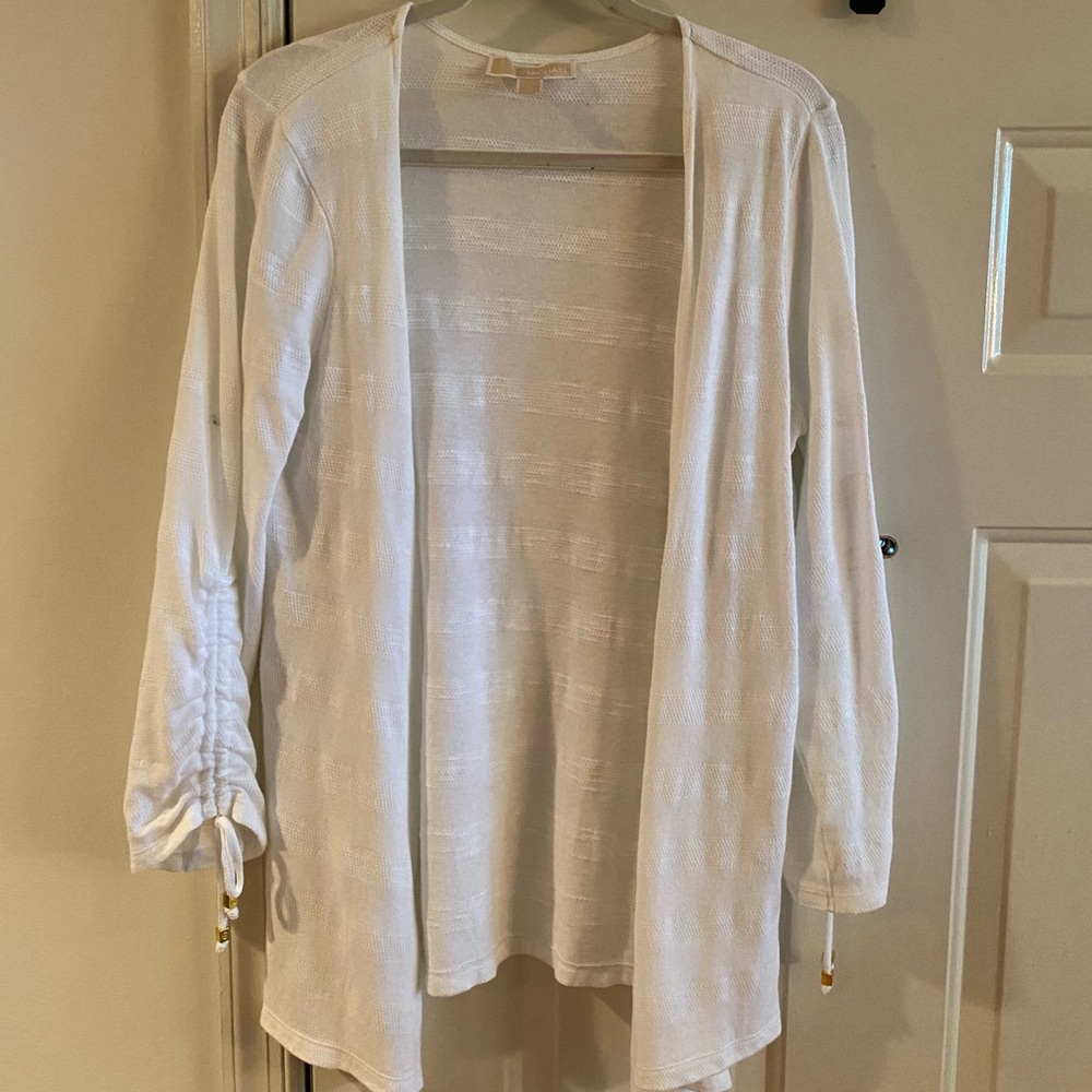 Lightweight cardigan with cinched sleeve with beads, size medium